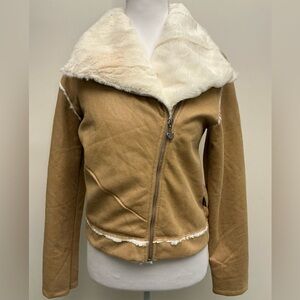 T2 Love Tan Teddy Jacket with Cream Faux Fur Collar